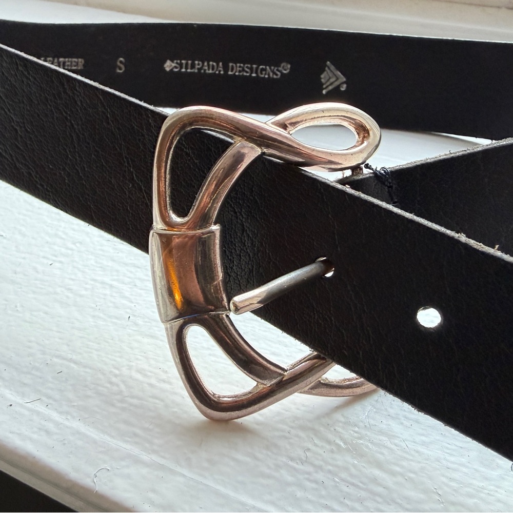 Silpada Black Leather Belt with Silver Accents